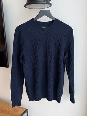 NAADAM Navy Cable Crewneck Sweater